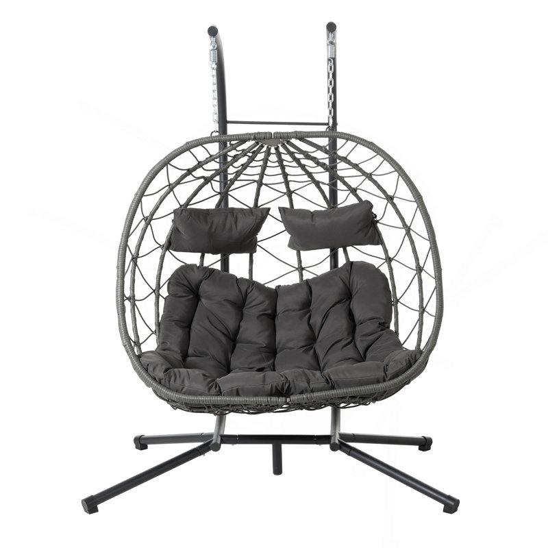 Fauteuil à œufs pour 2 personnes avec support Balancelle d'extérieur pour l'extérieur, Noir