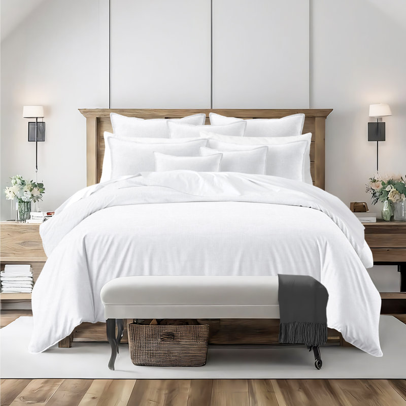 Elsie Linen Look Duvet Cover 8 Piece Designer Set, Queen Duvet Cover + 7 Additional Pieces, White