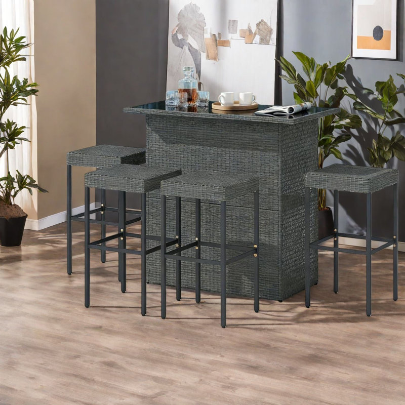 Ensemble de bar moderne avec rangement, acier rotin, espace de divertissement extérieur