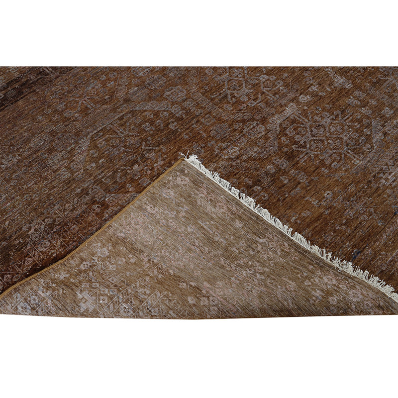 Tapis brun et multicolore noué à la main de haute qualité, Rectangle 12 pi x 15 pi