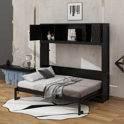 Grand lit escamotable avec armoires de rangement