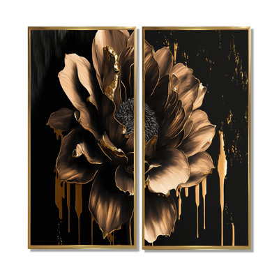 Dahlia noir et doré - 2 reproductions d'art sur toile, 2 pièces