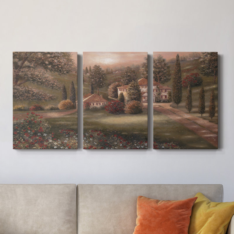 Soirée / Toscane II - Toile tendue avec châssis de qualité supérieure - Prêt à être accroché, H 36 po x l 72 po x P 1 po