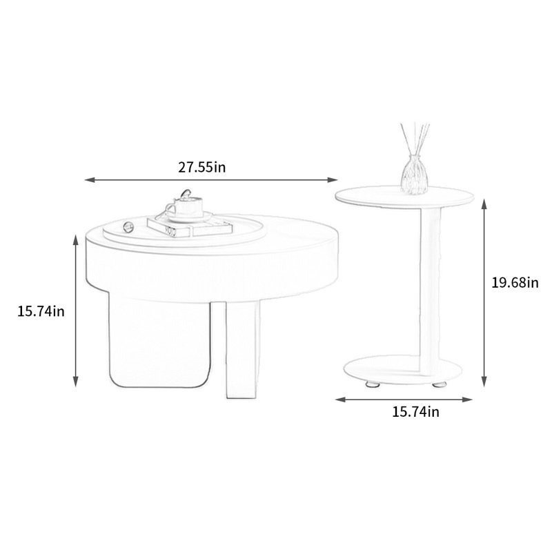 Table basse moderne de style crème, H 15,74 po x L 27,55 po x l 27,55 po