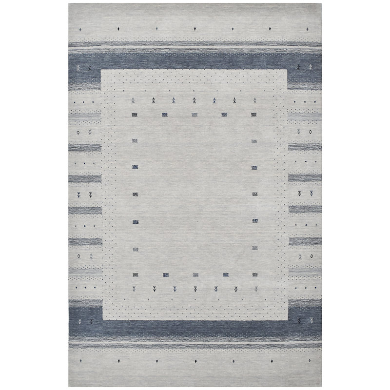 Tapis gris / blanc tissé à la main de haute qualité, Rectangle 6 pi x 9 pi