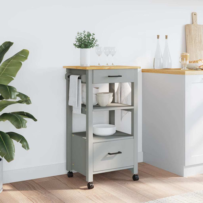 Chariot de cuisine en bois massif vidaXL 18,9 po x 15,7 po x 34,8 po vidaXL, Miel