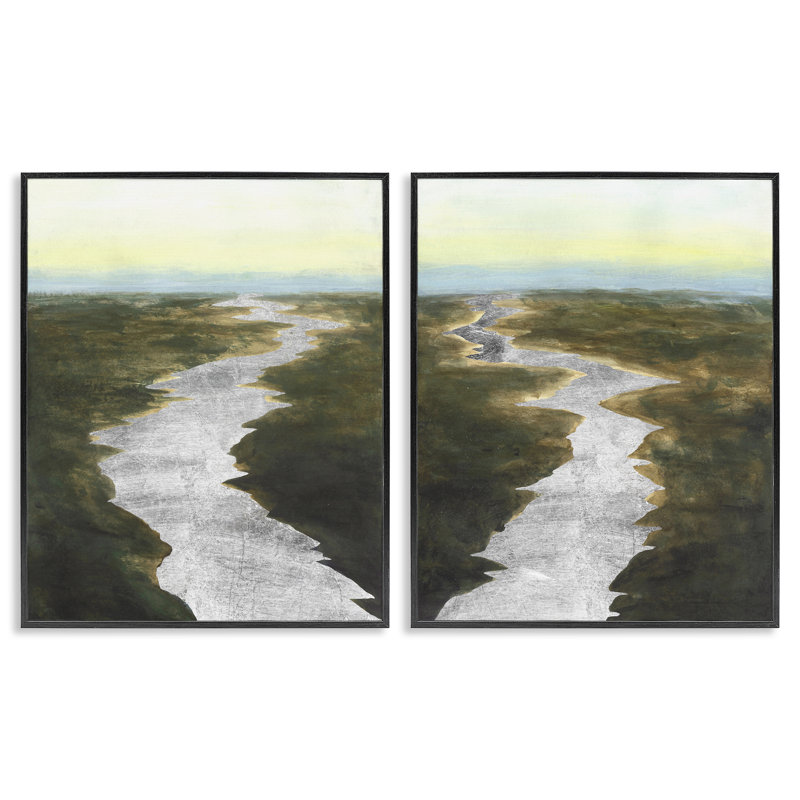 «River Meadow Landscape», ensemble de 2 giclées par Michael Willett, H 14 po x l 11 po, Giclée encadrée noir minuit