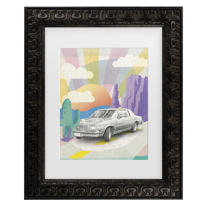 «Bachelor Aylin Demir, voiture rétro dans le désert», art encadré, H 17,5 po x l 14,5 po