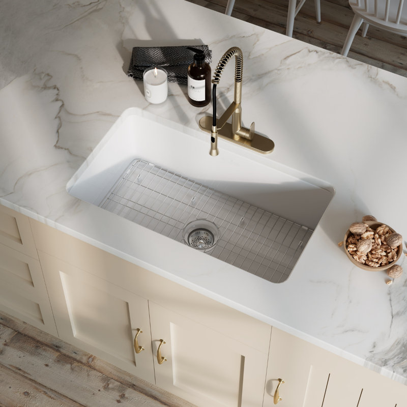 Los Flexi White Undermount Kitchen Sink, 32'' L x 19'' W x 10″ H, Rectangular Single Bowl, Standard Kit
