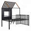Lit mezzanine simple en métal avec toit, fenêtre, garde-corps et échelle noir