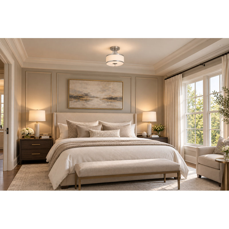 Plafonnier semi-encastré 2 lumières avec abat-jour tambour Transitional