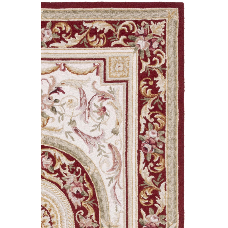 Hollander Oriental Hand-Hooked Wool Burgundy Area Rug, Runner 2'6" x 10'