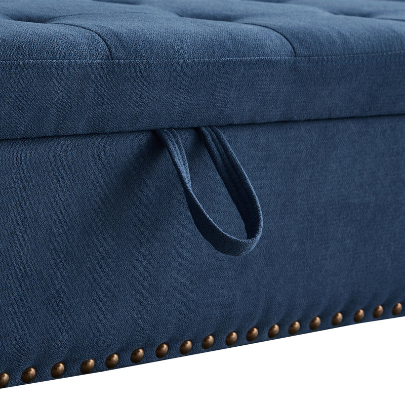 Cayser 59" Linen Blend Upholstered Flip Top Storage Bench Tufted Bench for Entryway and Bedroom, Blue