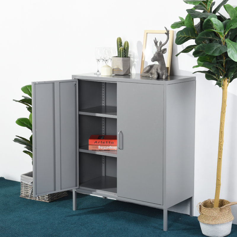 Akers 2 -Door 3 -Shelf, Grey