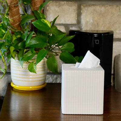 Boîte à mouchoirs en cuir PU moderne - Design carré nervuré