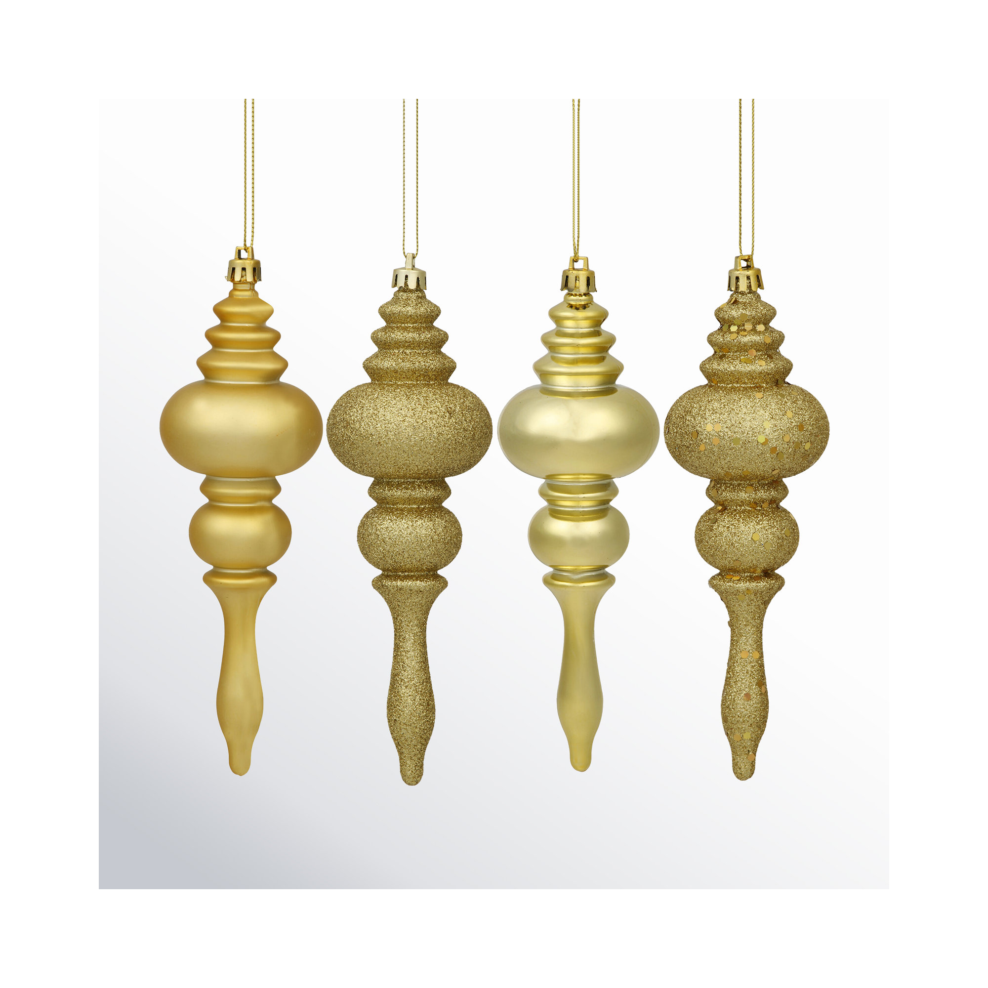 7" Finial Ornament 8/Pk, Gold