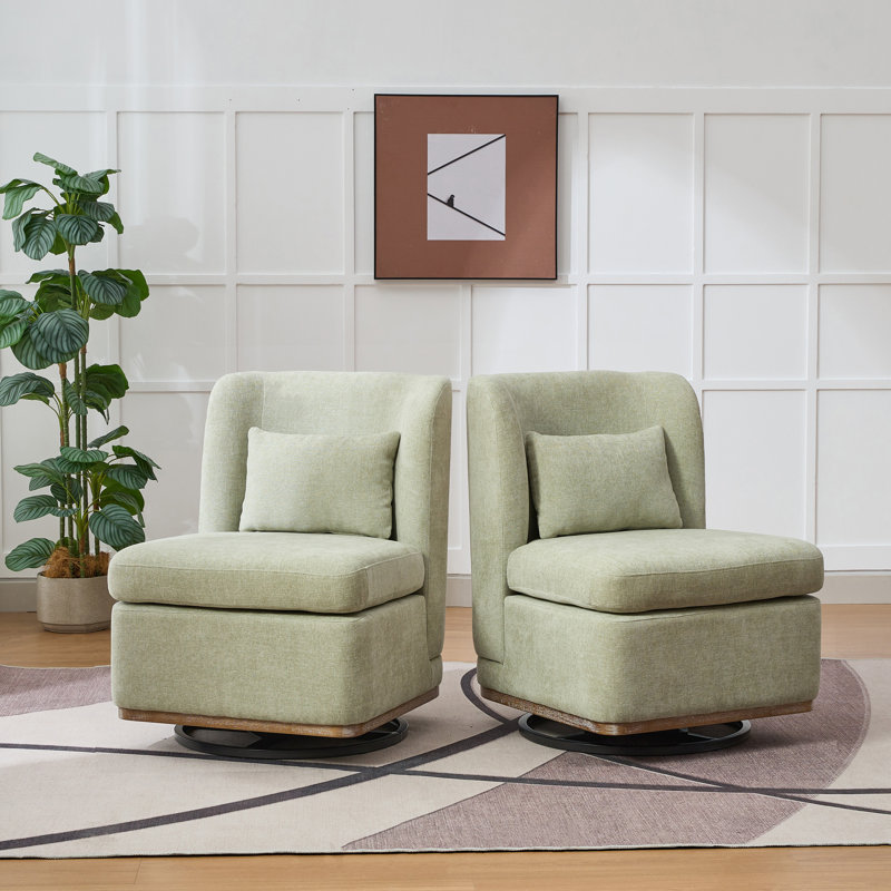 Fauteuil de chambre rembourré pivotant (ensemble de 2), Chenille vert pâle