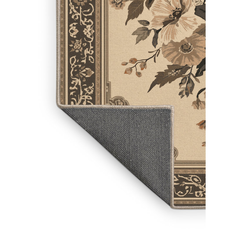 Tapis oriental doux et moelleux de style oriental Eichhorn en brun et beige, Rond 7 pi