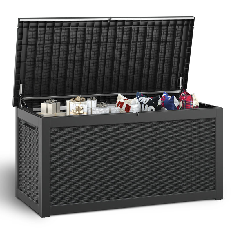 Boîte de rangement verrouillable en résine imperméable de 320 gallons pour ranger les outils dans votre jardin