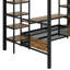 Lit mezzanine double en métal avec escalier, table et tablettes de rangement-566204336