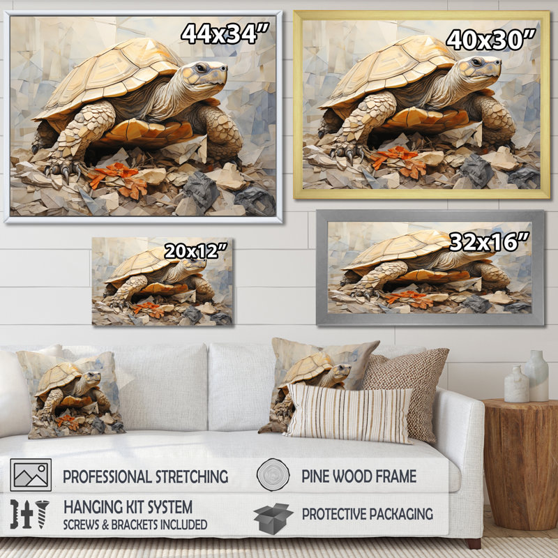 Tortue minimalisme sur toile, H 24 po x l 32 po x P 1 po, Cadre flottant noir