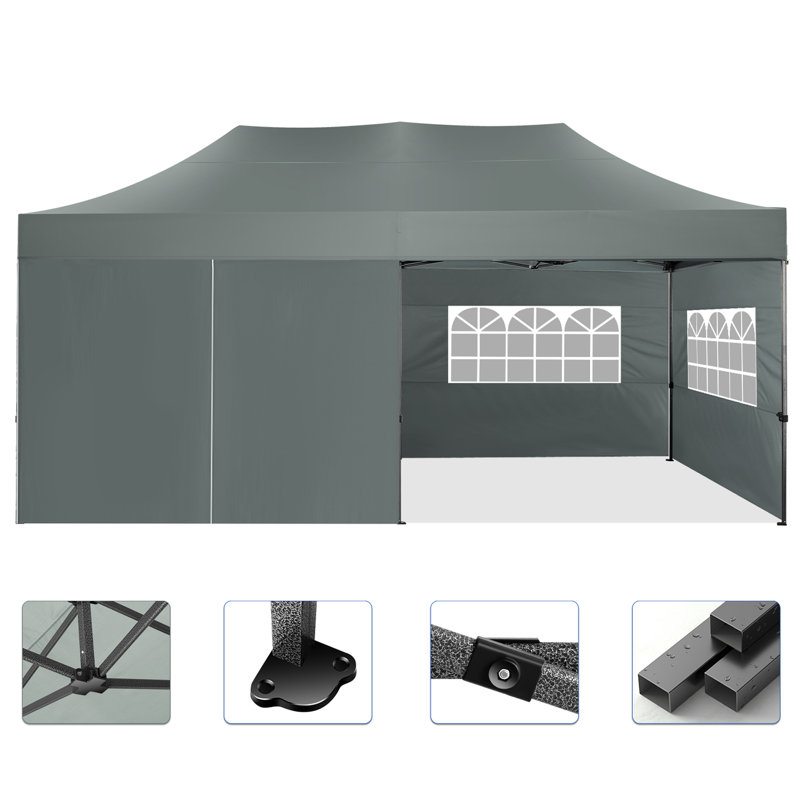 Gray Heavy Duty 10' x 20' Pop Up Canopy Tent with Removable Sidewalls