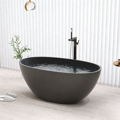 55-Inch Freestanding Solid Surface Bathtub With Drain