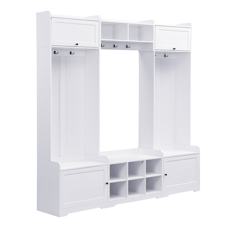 4-in-1 Entryway Hall Tree Bench, White