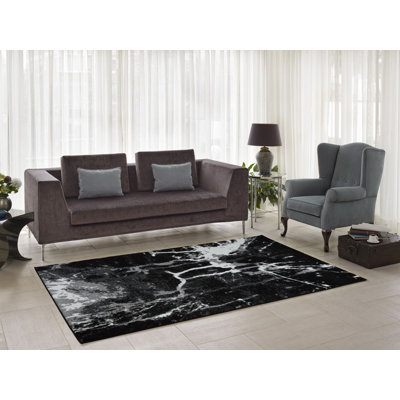 Tapis abstrait en polypropylène noir / blanc 1 pi 10 po x 2 pi 11 po Chumki
