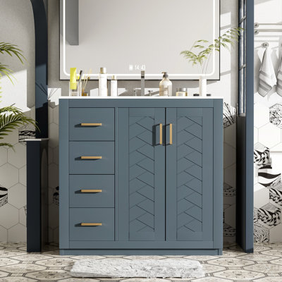 Meuble-lavabo de 36 pouces avec lavabo en céramique et beaucoup de rangement pour des salles de bain modernes et une organisation efficace