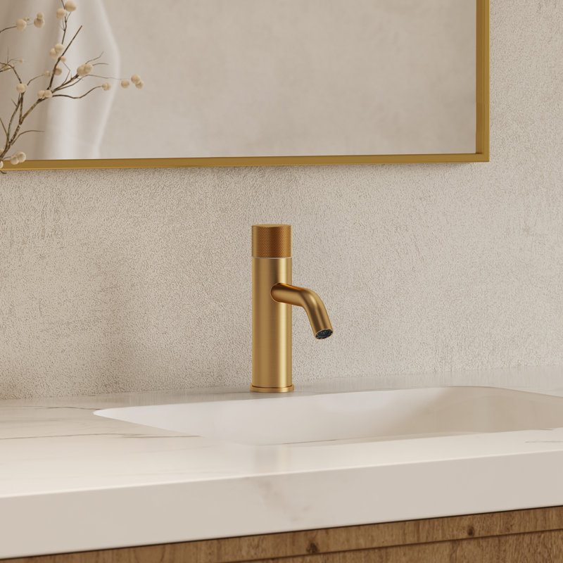 Single Hole Bathroom Faucet,Knob Single Handle Bathroom Sink Faucet with Drain Assembly, Brushed Gold