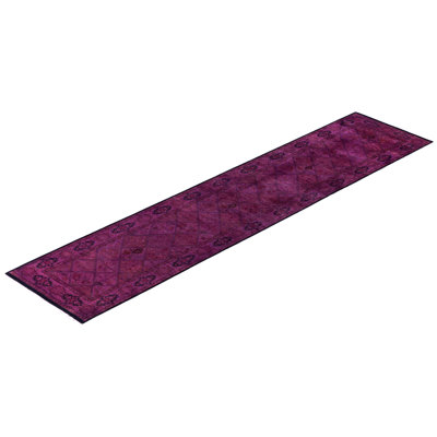 Overdyed Hand-Knotted Wool Modern-Contemporary Purple Runner 2' 7" x 11' 8"