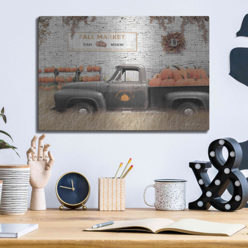 «Fall Pumpkin Market» par Lori Deiter, art mural en métal, H 12 po x l 16 po