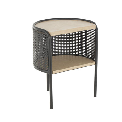 Cole And Grey Wooden Half-Moon Two- Toned 1 Shelf Accent Table With Mesh Back Panel And Brown Wood Tabletop