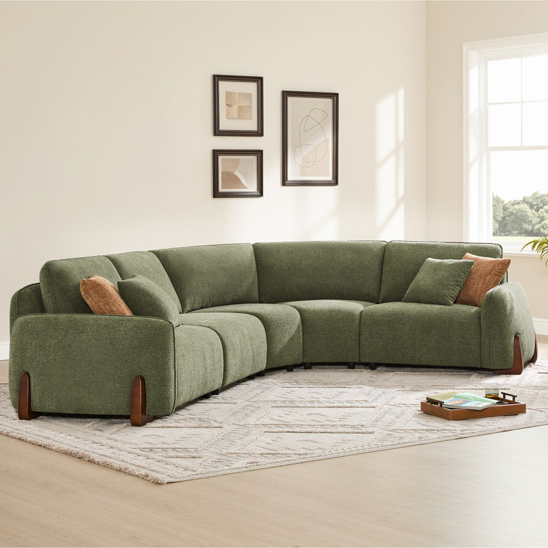  Upholstered Modern Modular Curved Corner Sectional Sofa With Solid Wood Legs, 34.6" H x 167.3" W x 107.9" D
