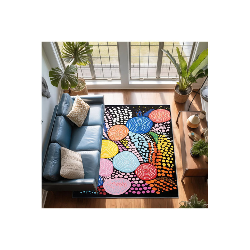 Creative Modern Decorative Carpet With Multicolored Spiral Geometric Pattern, Rectangle 2'4" x 4'