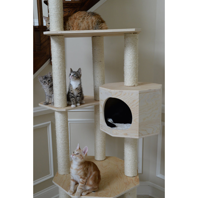 85'' Natural Scots Pine and Sisal Cat Tree with Playhouses