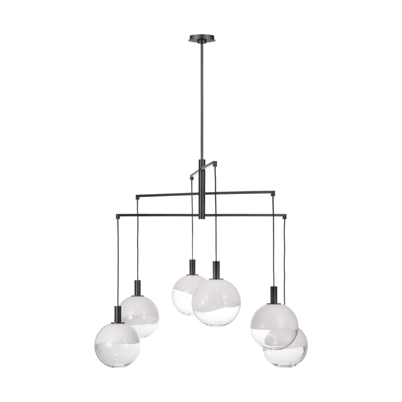 Sean Lavin Torian 6 Light Dining Room Chandelier With Milk Clear Glass Mix Shade, 6 Lights, Aged Iron