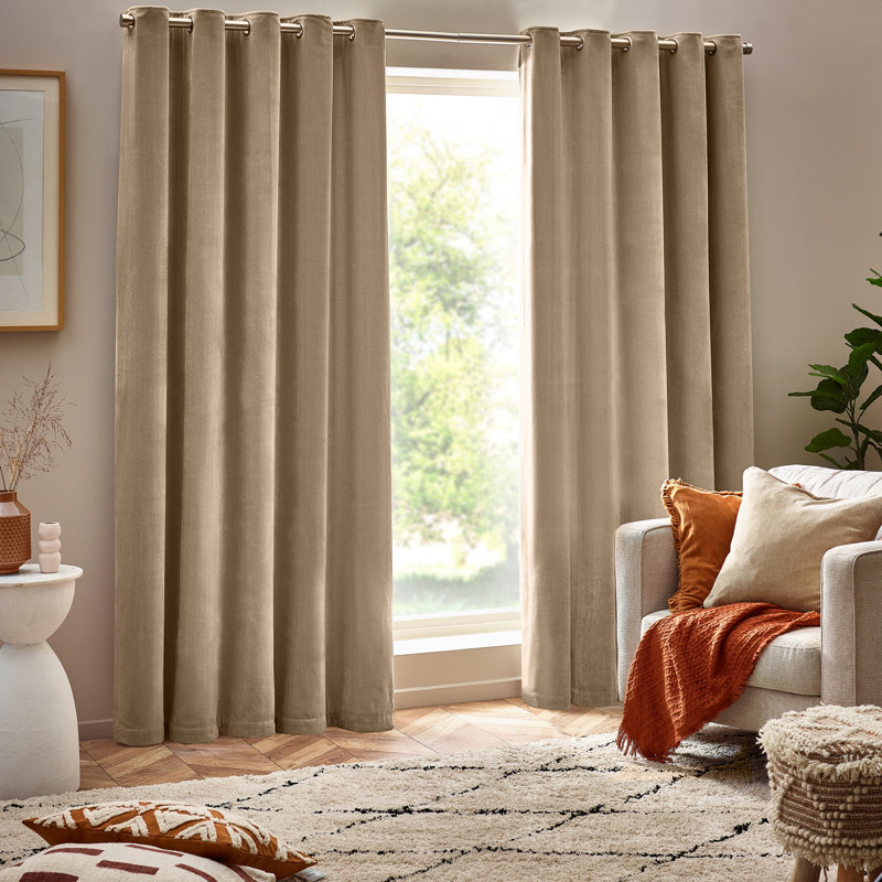 Heavy Chenille Room Darkening Eyelet Curtains, Brown, 117cm Width x 137cm Drop