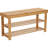 Slatted Bamboo Entryway Bench with Dual Shelves