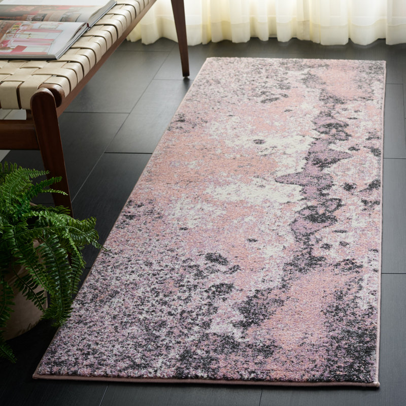 Tapis rose / gris à motif abstrait Brentley, Rond 3 pi