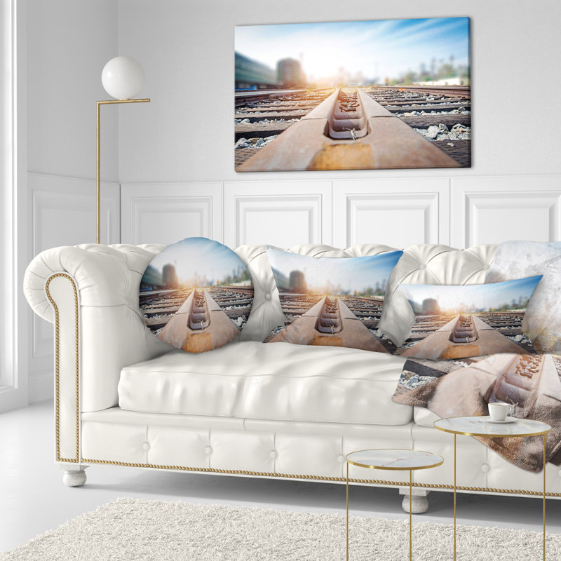 Cargo Train Platform with Container - Landscape Printed Pillow