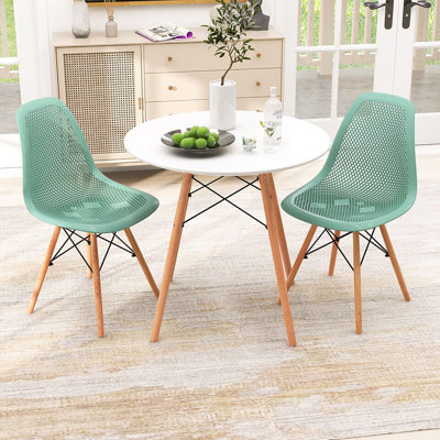 Gymax 3 Pcs Dining Table Set For 2 Persons Modern Round Table & 2 Chairs W/ Wood Leg