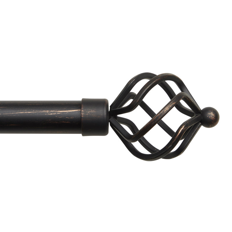 Matte Bronze Adjustable Curtain Rod with Twisted Finials