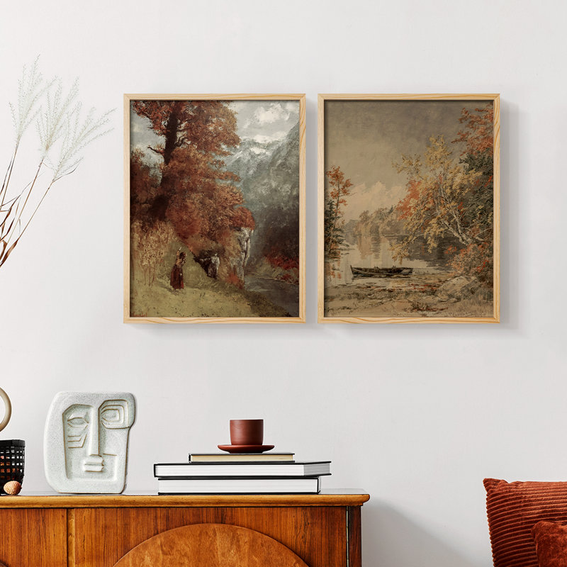 Paysage rétro XXIV - estampe numérique encadrée - ensemble de 2, Naturel, H 23 po x l 58 po