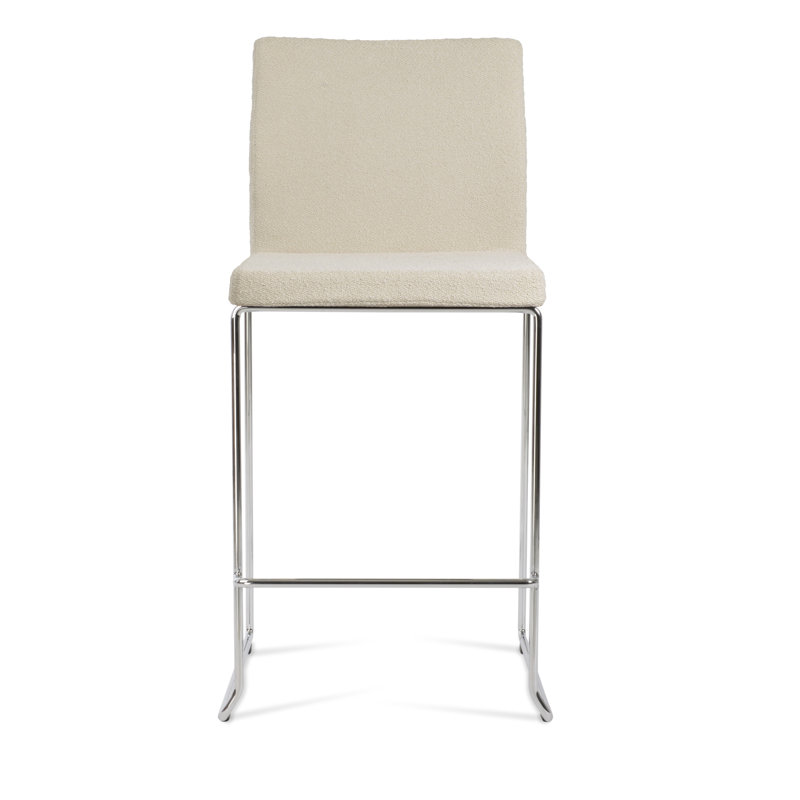 Tabouret de bar et de comptoir empilable en laine Aria, Tabouret de bar (siège d'une hauteur de 29 po), Blanc cassé, Chrome