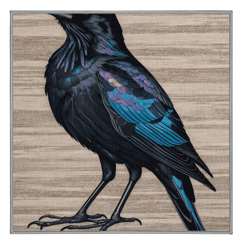 Washable Common Grackle Birds Area Rug, Square 5'