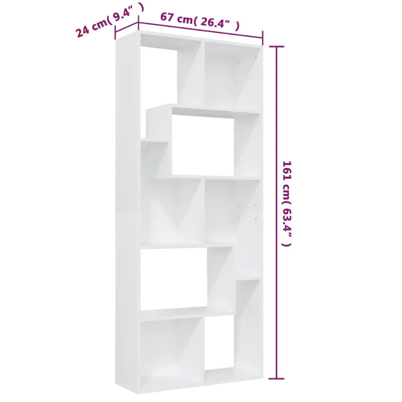 161cm H x 67cm W Geometric Bookcase, White