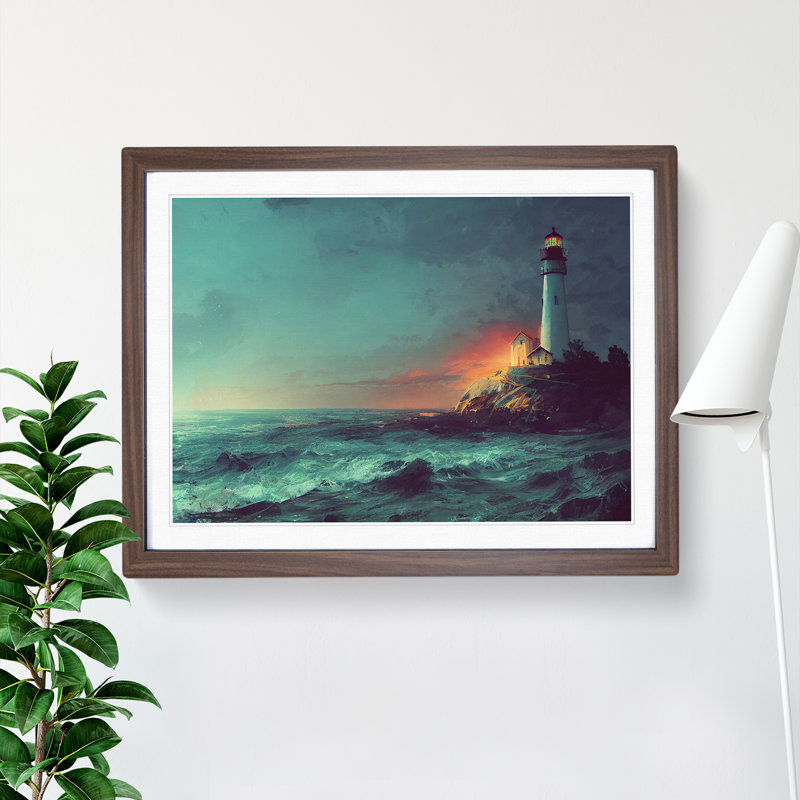 Magical Lighthouse - Framed Print, 25cm H x 34cm W x 2cm D, Walnut
