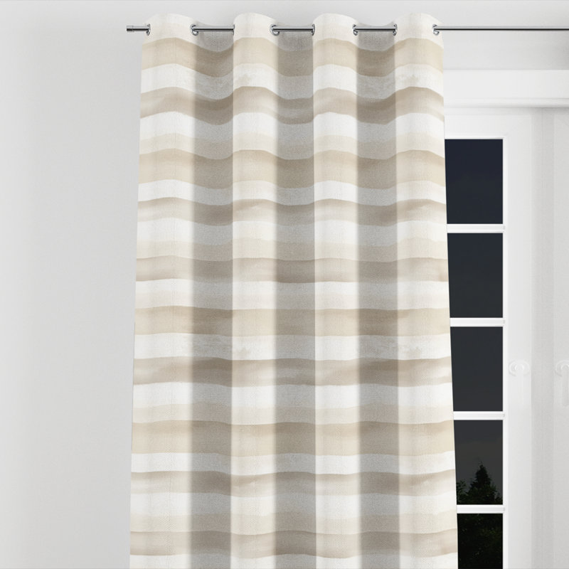 Rideaux à rayures - Rideau à œillets en lin doux beige et blanc moderne - 1 panneau, L 52 po x L 84 po, Œillets argentés